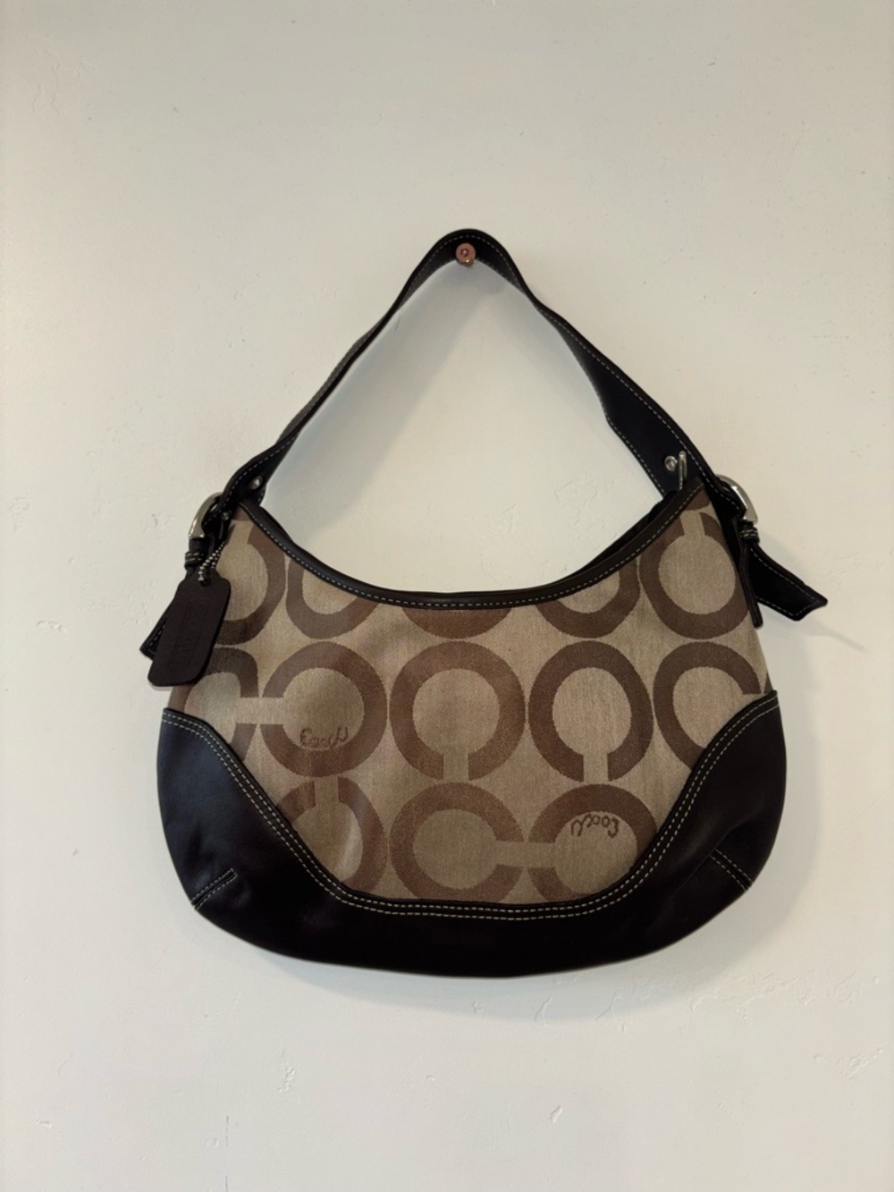 Vintage Coach Signature C Monogram Hobo Rounded Shoulder Bag Y2k Brown - Picture 3 of 4